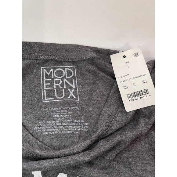 NWT Modern Lux Soft Flowy Charcoal Grey "DOG MOM" Tee Size Large #4115 - Picture 3 of 7